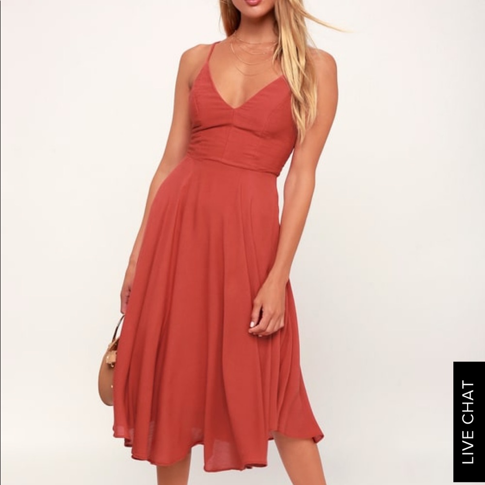 Troulos Rust Red Lace-Up Midi Dress Lulus